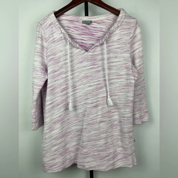 T by Talbots Purple White Textured Cotton Pullover 3/4 Sleeve Summer Sweater - Picture 1 of 6